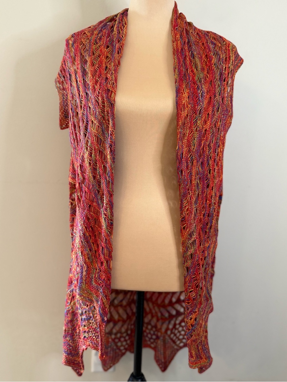 Krazy Kat crocheted knit colorful boho sleeveless cardigan XXL